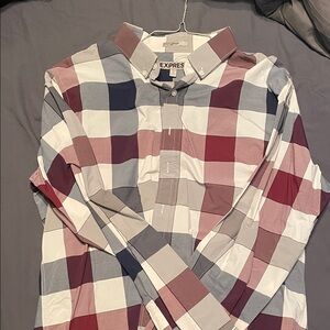 Express Men's Casual Plaid Shirt - Red, Blue, and White